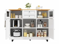 Merax Isla Cocina|Isla central con ruedas - 140 x 40 x 93,5 cm - con encimera + 2 puertas + 2 cajones - MDF -