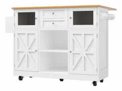 Merax Isla Cocina|Isla central con ruedas - 140 x 40 x 93,5 cm - con encimera + 2 puertas + 2 cajones - MDF -