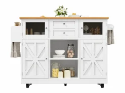 Merax Isla Cocina|Isla central con ruedas - 140 x 40 x 93,5 cm - con encimera + 2 puertas + 2 cajones - MDF -