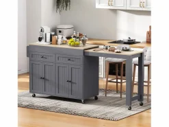 Merax Isla central con ruedas - Isla de cocina extensible con encimera + 2 cajones - MDF - Gris Clearance