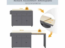 Merax Isla central con ruedas - Isla de cocina extensible con encimera + 2 cajones - MDF - Gris Clearance