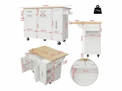 ModernLuxe Isla Cocina|Isla central de cocina - carrito con ruedas y plancha retráctil - 2 cajones y 2 puertas -