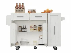 ModernLuxe Isla Cocina|Isla central de cocina - carrito con ruedas y plancha retráctil - 2 cajones y 2 puertas -