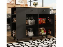 ModernLuxe Isla central de cocina - carrito con ruedas y plancha extensible - 2 cajones y 1 puerta - Negro Hot