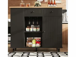 ModernLuxe Isla central de cocina - carrito con ruedas y plancha extensible - 2 cajones y 1 puerta - Negro Hot