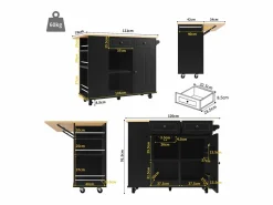 ModernLuxe Isla central de cocina - carrito con ruedas y plancha extensible - 2 cajones y 1 puerta - Negro Hot