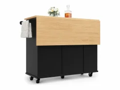 ModernLuxe Isla central de cocina - carrito con ruedas y plancha extensible - 2 cajones y 1 puerta - Negro Hot