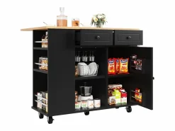 ModernLuxe Isla central de cocina - carrito con ruedas y plancha extensible - 2 cajones y 1 puerta - Negro Hot