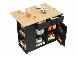 ModernLuxe Isla central de cocina - carrito con ruedas y plancha extensible - 2 cajones y 1 puerta - Negro Hot