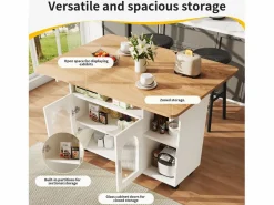 Isla central de cocina - carrito con ruedas y plancha extensible - 2 puertas y 3 compartimentos abiertos -^ModernLuxe Outlet