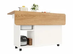 Isla central de cocina - carrito con ruedas y plancha extensible - 2 puertas y 3 compartimentos abiertos -^ModernLuxe Outlet