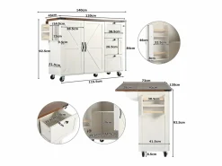 ModernLuxe Isla Cocina|Isla central de cocina - con tablero retráctil - 2 puertas y 3 cajones -