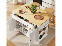 Isla central de cocina - carrito con ruedas y tomas - con plancha extensible - 2 puertas 2 cajones y 2 compartimentos -^ModernLuxe Discount
