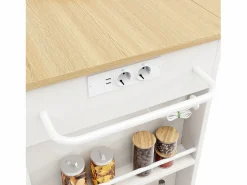 Isla central de cocina - carrito con ruedas y tomas - con plancha extensible - 2 puertas 2 cajones y 2 compartimentos -^ModernLuxe Discount