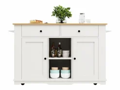 Isla central de cocina - carrito con ruedas y tomas - con plancha extensible - 2 puertas 2 cajones y 2 compartimentos -^ModernLuxe Discount