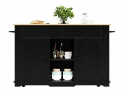 ModernLuxe Isla Cocina|Isla central de cocina - carrito con ruedas y tomas - con plancha extensible - 2 puertas 2 cajones y 2 compartimentos -