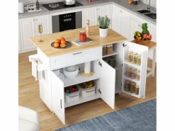 ModernLuxe Isla Cocina|Isla central de cocina - con mostrador plegable - múltiples compartimentos de almacenamiento -