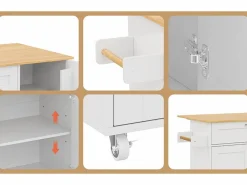 ModernLuxe Isla Cocina|Isla central de cocina - con mostrador plegable - múltiples compartimentos de almacenamiento -