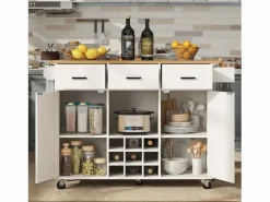 Isla central de cocina - carrito con ruedas y plancha extensible - 3 cajones y 2 puertas -^ModernLuxe Clearance