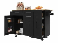 ModernLuxe Isla Cocina|Isla central de cocina - carrito con ruedas y plancha retráctil - 2 cajones y 2 puertas -