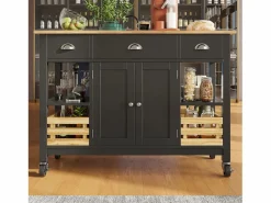 Isla central de cocina - carrito con ruedas y plancha extensible - 3 cajones y 2 puertas -^ModernLuxe Online