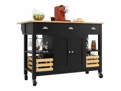Isla central de cocina - carrito con ruedas y plancha extensible - 3 cajones y 2 puertas -^ModernLuxe Online