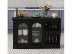Isla central de cocina - con tabla pivotante deslizable - con puertas de vidrio y espacio de almacenamiento - MDF -^ModernLuxe Online