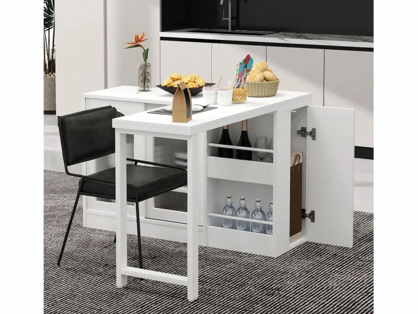 ModernLuxe Isla central de cocina - con tabla pivotante deslizante - con puertas de vidrio y espacio de almacenamiento - MDF - Blanco Sale