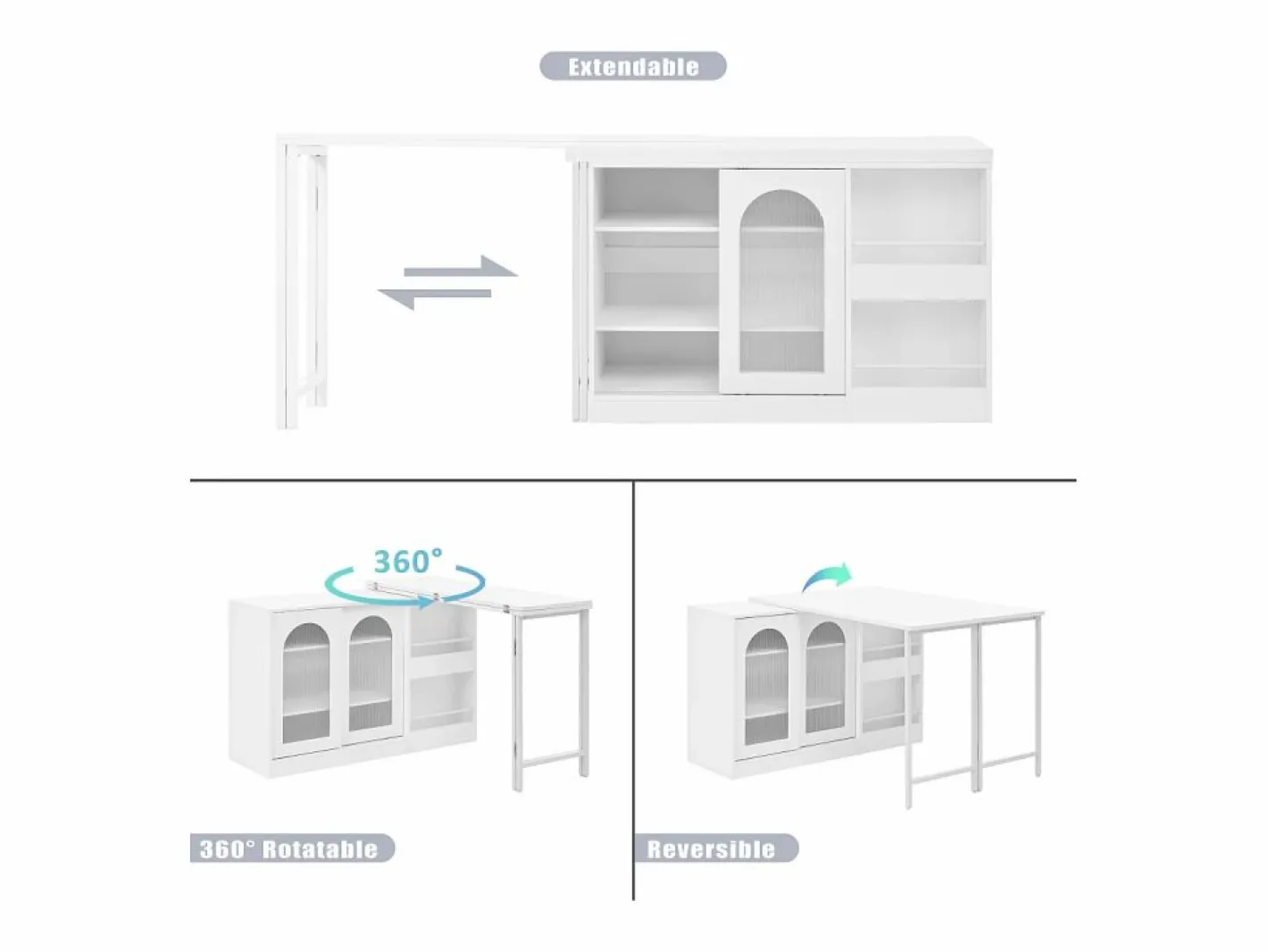 ModernLuxe Isla central de cocina - con tabla pivotante deslizante - con puertas de vidrio y espacio de almacenamiento - MDF - Blanco Sale