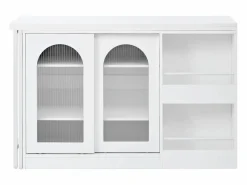 ModernLuxe Isla central de cocina - con tabla pivotante deslizante - con puertas de vidrio y espacio de almacenamiento - MDF - Blanco Sale