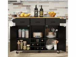 ModernLuxe Isla central de cocina - carrito con ruedas y plancha extensible - 3 cajones y 2 puertas - Negro Clearance