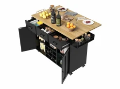 ModernLuxe Isla central de cocina - carrito con ruedas y plancha extensible - 3 cajones y 2 puertas - Negro Clearance