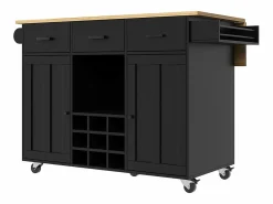 ModernLuxe Isla central de cocina - carrito con ruedas y plancha extensible - 3 cajones y 2 puertas - Negro Clearance