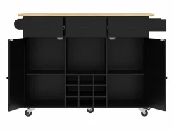 ModernLuxe Isla central de cocina - carrito con ruedas y plancha extensible - 3 cajones y 2 puertas - Negro Clearance