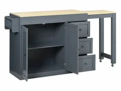 Isla central de cocina - mesa de comedor extensible - con 1 puerto USB y 1 puerto Type-C - con estante de especias y ruedas - Natural +^ModernLuxe Best
