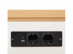 Isla central de cocina - mesa de comedor extensible - con iluminación LED - con toma de corriente - con ruedas y espacio de almacenamiento - Natural +^ModernLuxe Online