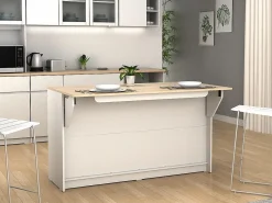 Vente-unique Isla central de cocina con 2 puertas y 2 huecos - Blanco y roble - TEKYNA Color natural claro / Blanco Outlet