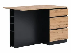Vente-unique Isla Cocina|Isla central de cocina con 6 cajones y 4 compartimentos de MDF - Natural y Negro - POMARELA
