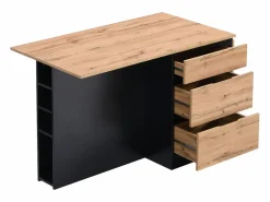 Vente-unique Isla Cocina|Isla central de cocina con 6 cajones y 4 compartimentos de MDF - Natural y Negro - POMARELA