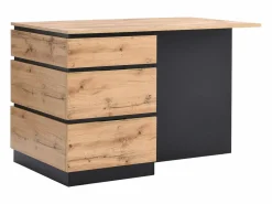 Vente-unique Isla Cocina|Isla central de cocina con 6 cajones y 4 compartimentos de MDF - Natural y Negro - POMARELA