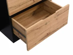 Vente-unique Isla Cocina|Isla central de cocina con 6 cajones y 4 compartimentos de MDF - Natural y Negro - POMARELA