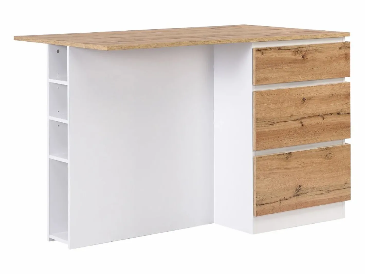 Vente-unique Isla central de cocina con 6 cajones y 4 estantes de MDF - Natural y Blanco - POMARELA Color natural claro / Blanco Sale