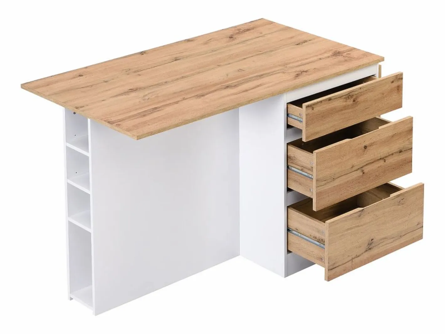 Vente-unique Isla central de cocina con 6 cajones y 4 estantes de MDF - Natural y Blanco - POMARELA Color natural claro / Blanco Sale
