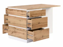 Vente-unique Isla central de cocina con 6 cajones y 4 estantes de MDF - Natural y Blanco - POMARELA Color natural claro / Blanco Sale