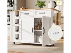 DripeX Isla Cocina|Isla central de cocina con estante para vino 2 cajones y 2 puertas - 2 enchufes - +natural - 131.5x43/76x90.7cm