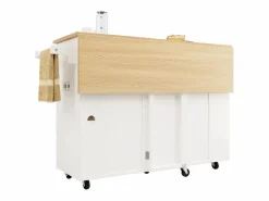 DripeX Isla Cocina|Isla central de cocina con estante para vino 2 cajones y 2 puertas - 2 enchufes - +natural - 131.5x43/76x90.7cm