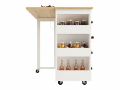 DripeX Isla Cocina|Isla central de cocina con estante para vino 2 cajones y 2 puertas - 2 enchufes - +natural - 131.5x43/76x90.7cm