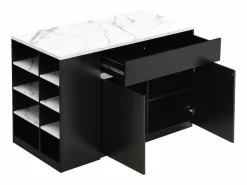 Vente-unique Isla Cocina|Isla central de cocina con almacenamiento - Efecto mármol blanco y negro - MEILI