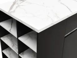 Vente-unique Isla Cocina|Isla central de cocina con almacenamiento - Efecto mármol blanco y negro - MEILI