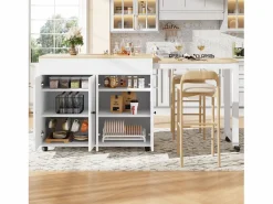 Isla central de cocina con 4 puertas - Tablero extensible - 118(180)x46x94 cm - + natural^ModernLuxe Discount